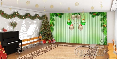 Новогодние Фото Шторы в детский сад PHOTODECOR "Елочные шары"