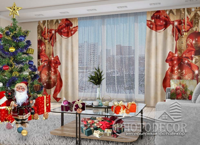 Новорічні Фото штори і тюль PHOTODECOR "Червоні кулі"