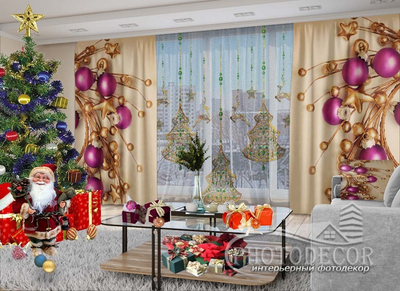 Новорічні Фото штори і тюль PHOTODECOR "Фіолетові кулі"