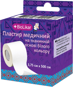 Пластир медичний BioLikar на тканинній основі білого кольору 3.75 х 500 см (4820218990223)