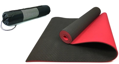 Коврик для йоги YogaLife TPE+TC ( Eco Friendly) 6 мм черный-красный (двухслойный спортивный каремат, мат для фитнеса, пилатеса)