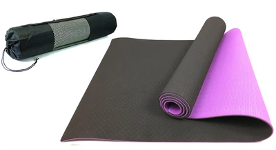Коврик для йоги YogaLife TPE+TC ( Eco Friendly) 6 мм черный-фиолетовый (двухслойный спортивный каремат, мат для фитнеса, пилатеса)