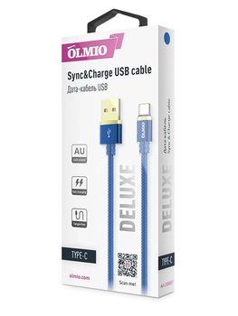 USB кабель OLMIO Deluxe 2.0 Type-C синий 038857
