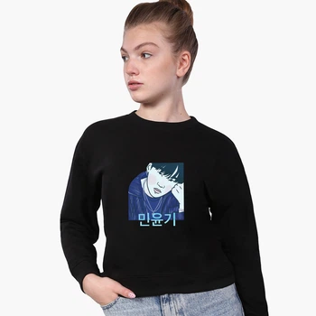 Свитшот для девочек Мин Юнги БТС (Min Yoongi BTS) (9509-3260-7) 146-152 см Черный