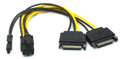 Кабель переходник 2x SATA 15 Pin -> 8 (6+2) pin GPU PCI-E 18AWG (529814170) Черно-Желтый
