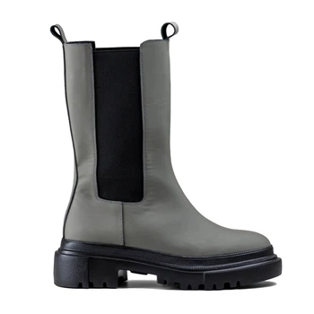 Ботинки женские кожаные на байке без застежки Woman's heel хаки 38 (О-919)