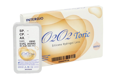 Контактные линзы Interojo O2O2 toric (1 линза) ( CYL -2,75 )( AXE 10 ) 4,5