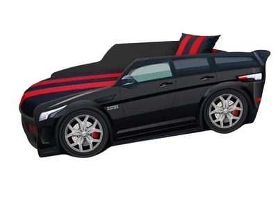 Кровать машина Premium P001 с матрасом, мягким спойлером и подушкой 80х180 черный Viorina-Deko с подъемным механизмом без подсветки