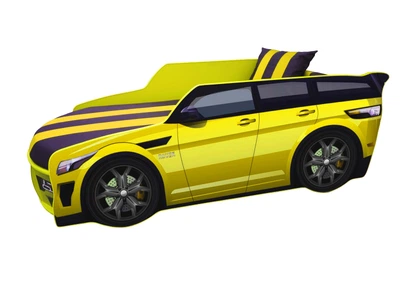 Ліжко машина Premium P001 з матрацом, м'яким спойлером і подушкою 80х180 жовтий Viorina-Deko з підйомним механізмом без підсвічування