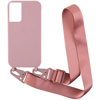 Чохол Crossbody з довгим кольоровим ремінцем Samsung Galaxy S21 Ultra Пудра Без бренду