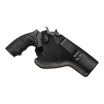 Кобура для Револьвера 4" поясная + скрытого внутрибрючного ношения с клипсой не формованная (кожаная, чёрная)97479