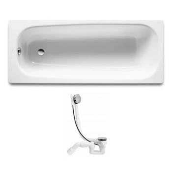 Ванна чугунная металлическая прямоугольная ROCA CONTINENTAL 170см x 70см оборачиваемая + VIEGA SIMPLEX сифон для ванны автомат A21291100R+285357