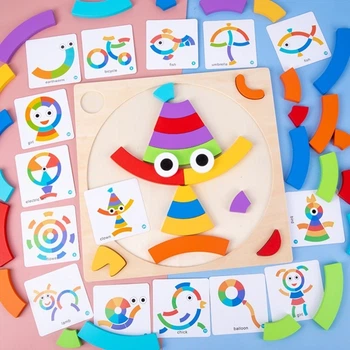 Дерев'яні будівельні блоки Rainbow Puzzle Розвиваюча веселка пазл з картками Dabitoy