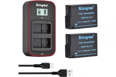 3-Pack DMW-BLC12 комплект из 2 аккумуляторов KingMa для Panasonic DMW-BLC12 и двойного зарядного устройства