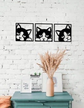 Панно из дерева Woodyard коты 70х220 см чёрное 0066