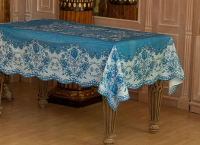 Синяя виниловая скатерть Хорс-М 135х180см (106/6)