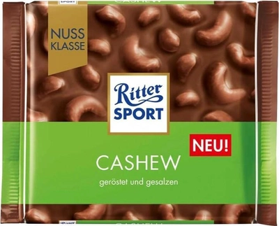 Шоколад Ritter Sport Nut Selection молочний з цільними горіхами кеш'ю 100 г * 5 шт