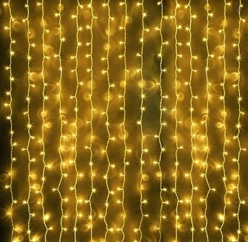 Гирлянда штора Водопад 3х3 м 320 LED золотистая с переходником для новогоднего декора и праздников (VIL-O_33P)