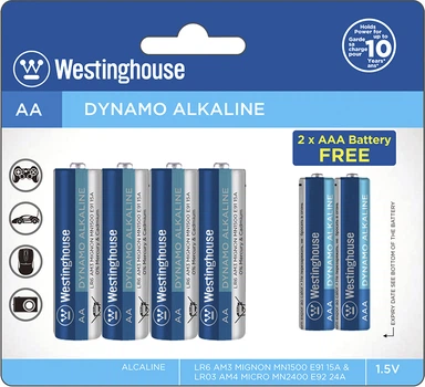 Щелочная батарейка Westinghouse Dynamo Alkaline 4 шт AA/LR6 + 2 шт AAA/LR03 уп/blister (0889554000212)