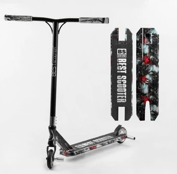 Самокат трюковый Best Scooter Рука и череп HIC-система, Пеги, алюминиевый диск и дека с Принтом, колёса d=110мм, ширина руля - 60 см