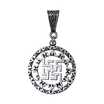 Амулет кулон Квітка Папороті у Сонячному колі Semantic Jewelry Сріблення 5.0 x 2.8 x 0.2 см