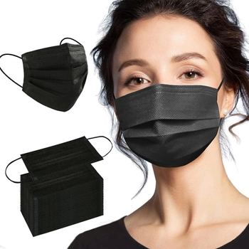 Медичні маски чорні тришарові з фільтром мельтблаун 50 шт.