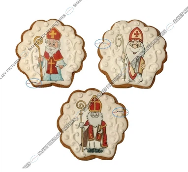 Імбирний пряник від Святого Миколая, іменний, їстівний солодкий подарунок для дітей з сахарною картинкою вис. 10 см 3 шт. (SNP - 00924а)
