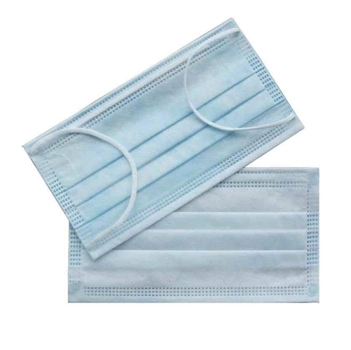 Маска медична Славна тришарова на гумках з носовим затиском нестерильна 50 штук у пакеті Блакитний