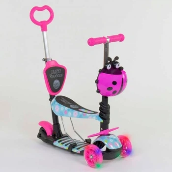 Детский Самокат 5 в 1 с подножками и родительской ручкой Best Scooter, Абстракция, PU колеса, Подсветка колес