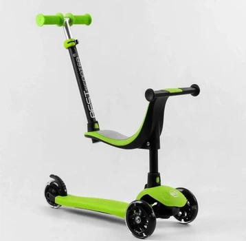 Детский Самокат трехколесный Best Scooter PL-315 Зеленый , колеса PU со светом, сидение, родительская ручка