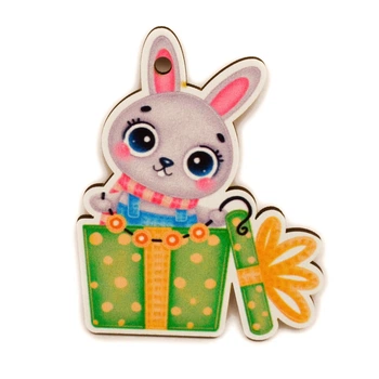 Цветная Елочная Игрушка "Зайчик" Серия Cute Type Деревянные Новогодние Украшения на Елку