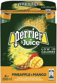 Упаковка напою безалкогольного сильногазованого Perrier Pineapple-Mango з додаванням натуральних соків 0.25 л Мультипак х 4 шт (7613036286008_7613039326589)