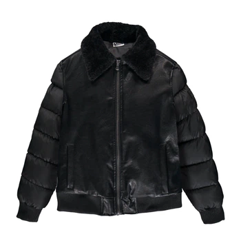 Куртка для мальчика из искусственной кожи с меховым воротником MEK 203MHAA009-290 черная 164