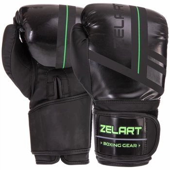 Перчатки боксерские PU Zelart VL-3085 (размер 14oz, черный-салатовый)