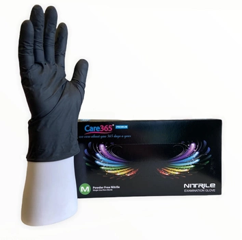 Перчатки нитриловые Care 365 Premium медицинские смотровые M чорные 100 шт/упаковка