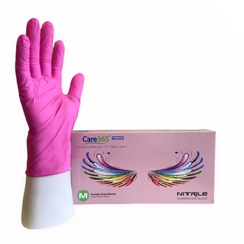 Рукавички нітрилові Care 365 Premium медичні оглядові M рожеві 100 шт/упаковка
