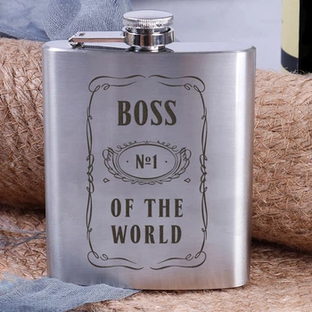 Фляга сталева "Boss №1 of the world", англійська, Дерев'яна подарункова коробка