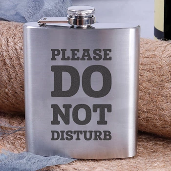 Фляга стальная "Please do not disturb", английский, Деревянная подарочная коробка