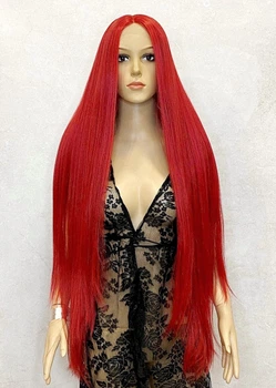 Парик на сетке Lace Wig Super Straight тон M.RED длинный красный 100 см термостойкое волокно