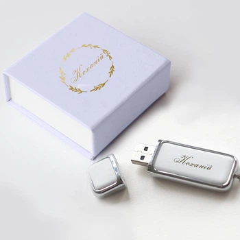 USB флешка кожаная белая на 8Гб и коробка подарочная Любимой LSite(NLZ1lavander)