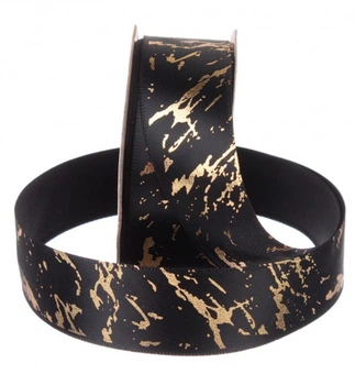 Атласная лента "Black&Gold", 2.5 см х 18 м