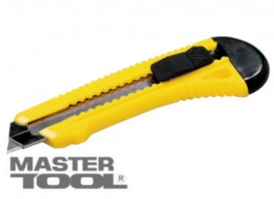 MasterTool Нож 18 мм пластиковый с металлической направляющей кнопочный фиксатор, Арт.: 17-0528