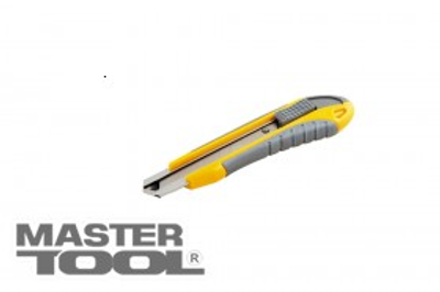 MasterTool Нож 18 мм ABS пластик TPR покрытие ЭРГО с металлической направляющей кнопочный фиксатор 3 лезвия, Арт.: 17-0111