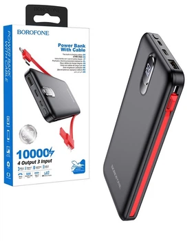 Павербанк Borofone 10000mAh з влаштованим кабелем Lightning/Type-C/Micro USB black