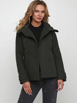 Пальто осіннє коротке жіноче H&M 0390162_зелене_04 32 Темно-зелене (KAY2000000593043)