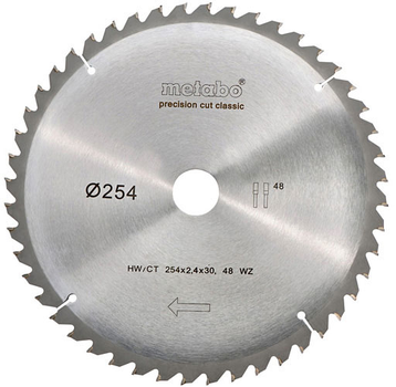 Диск пильный Metabo HW/CT Classic по дереву 254x30х2.4 48 (628061000)