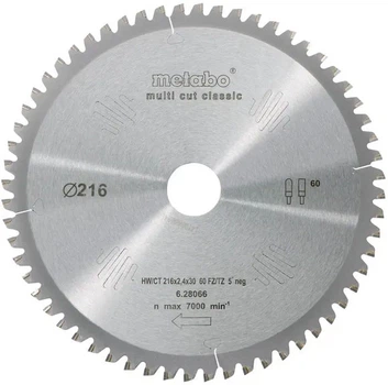 Диск пильный Metabo HW/CT по дереву 216x30х2.4 60 (628083000)