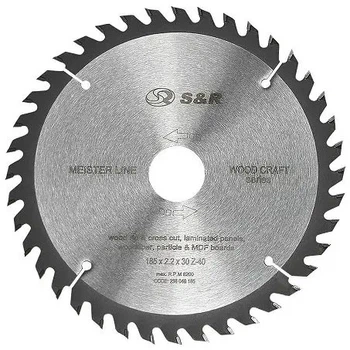 Диск пильный S&R по дереву WoodCraft 185x30/25.4/20x2.2 мм АТВ Z40 (238040185)