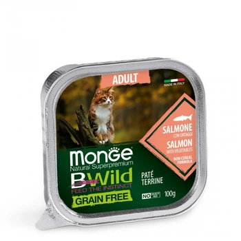 Беззерновий паштет для котів MONGE CAT BWILD GR.FREE WET Adult лосось з овочами 100грм (70012881)
