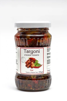 Вяленые томаты помидоры "Hot" Targoni с перцем чили в заливке из оливкового и кукурузного масел со специями, 170 г.